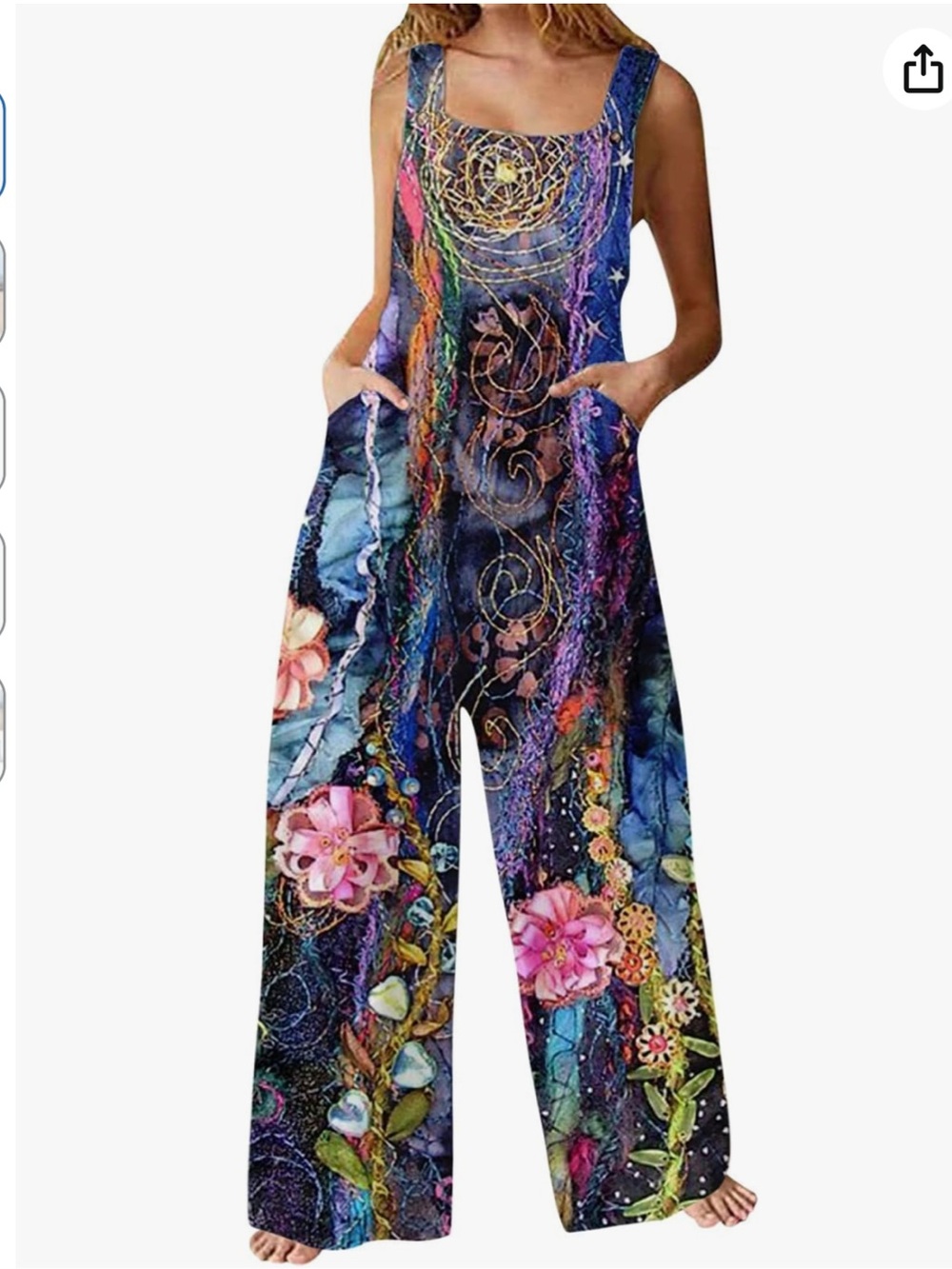 Amazon Multicolor Floral Boho Wide-Leg Jumpsuit